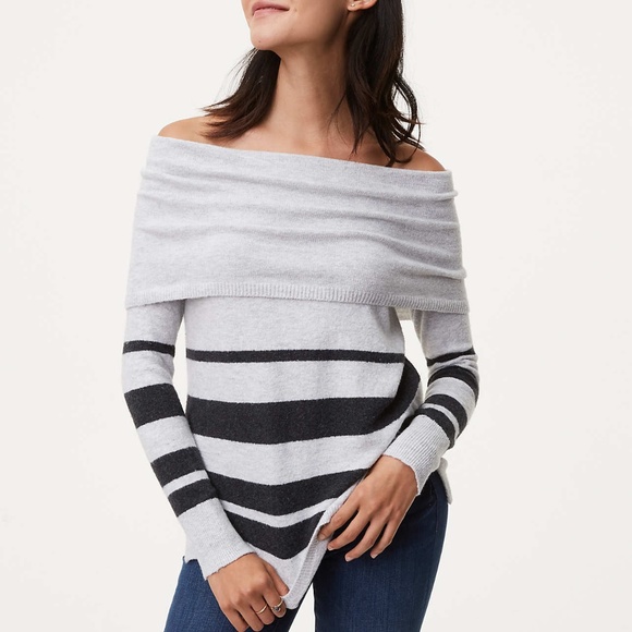 LOFT Cowl / Off Shoulder Striped Sweater - Small - Picture 2 of 5